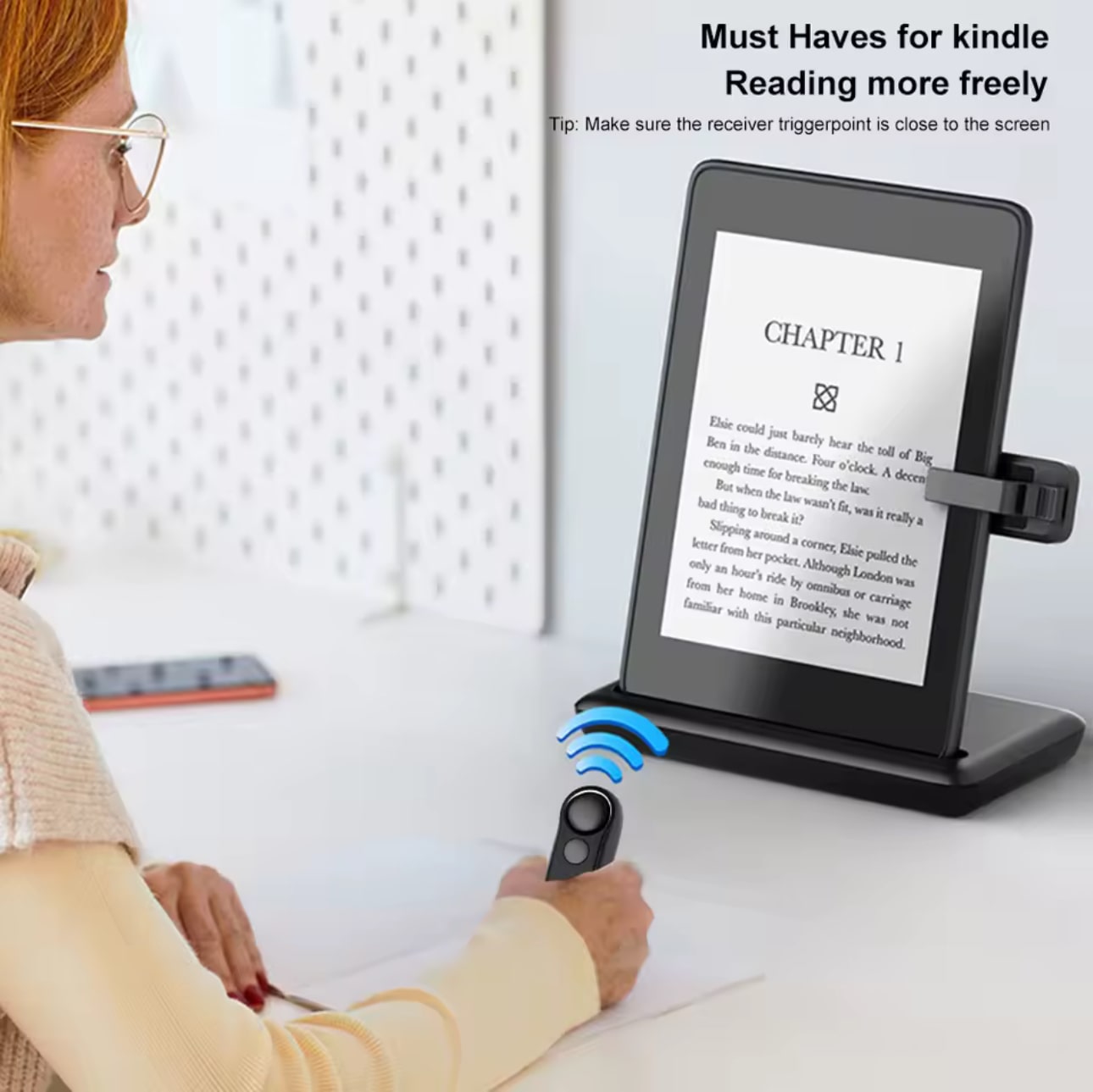 Hands-free Bluetooth page turner remote for kindle paper white and scribe