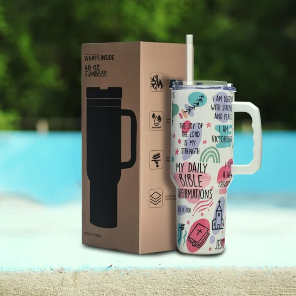 Stanley Style Tumbler Cup with Handle – Chick-fil-A, Coach & Stitch Inspired – 40oz Travel Mug with Straw hot and cool drinks - Image 6