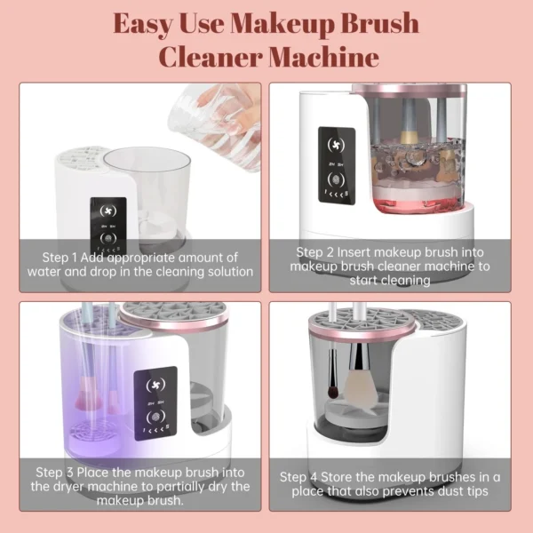 3 IN 1 Electric Makeup Brush Cleaner Machine With Makeup Brush Dryer-Holder-Portable Automatic USB Cosmetic Brushes Cleaner Tool - Image 4