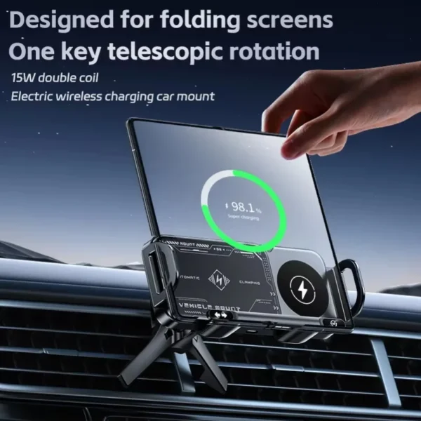 Dual Coil Fold Screen Car Fast Wireless Charger Stand For Samsung Galaxy Z Fold 7 6 5 4 S24 Ultra Xiaomi iPhone 16 15 14 Pro Max - Image 6