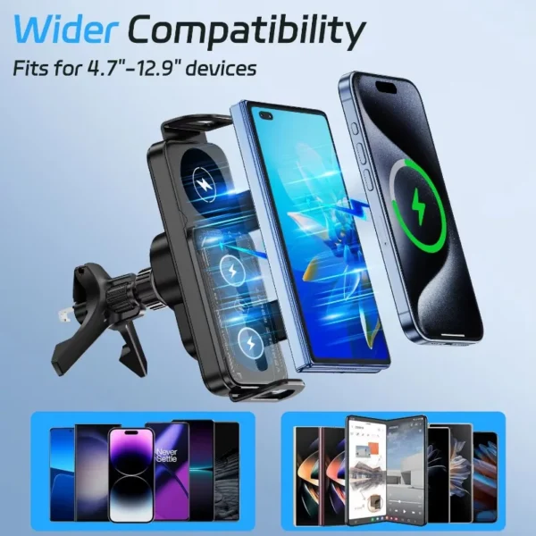 Dual Coil Fold Screen Car Fast Wireless Charger Stand For Samsung Galaxy Z Fold 7 6 5 4 S24 Ultra Xiaomi iPhone 16 15 14 Pro Max - Image 4