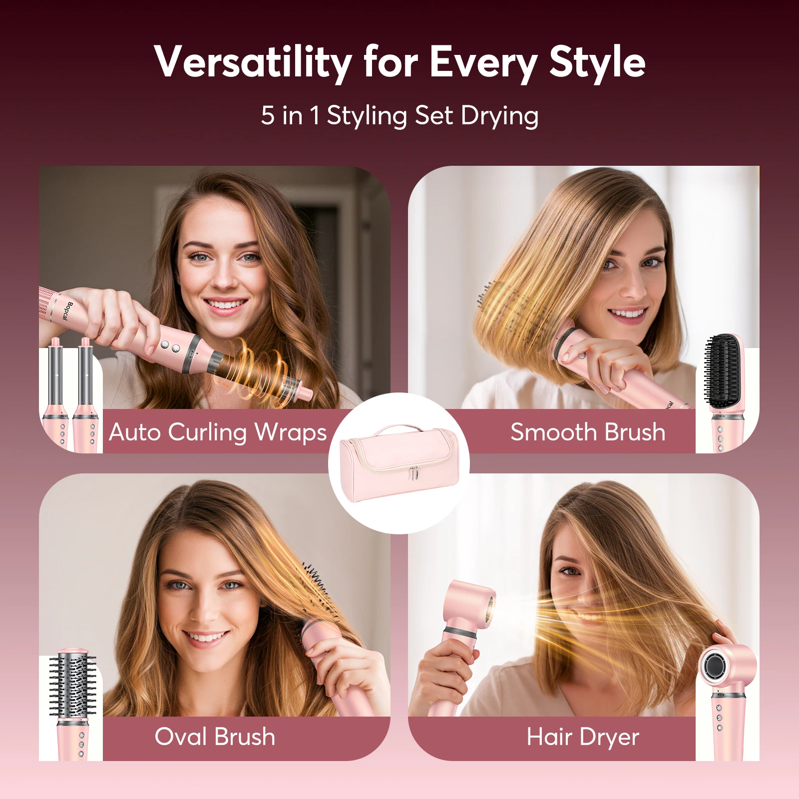 5 in 1 Hair Styler & Dryer Brush – Airwrap Multi-Styler Alternative, 1200W Hair Dryer, Straightener & Travel Bag - Image 6