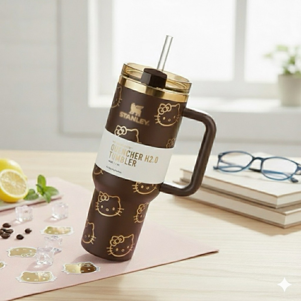 40oz Insulated Quencher Tumbler with Handle & Straw – Leak-Proof Travel Cup | Stanley Style FlowState Lid | Keeps Drinks Cold 24H