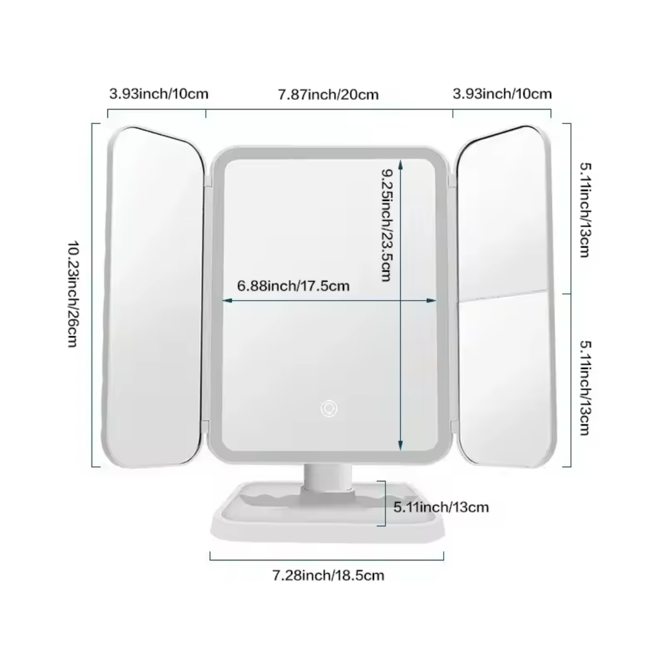 Trifold LED Makeup Mirror – Touch Control, Adjustable Lighting & Portable Design - Image 4