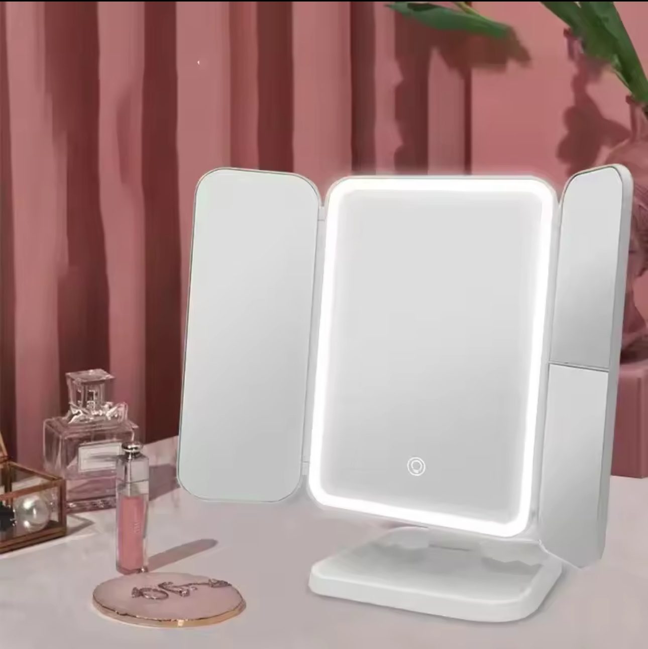 Trifold LED Makeup Mirror – Touch Control, Adjustable Lighting & Portable Design - Image 5