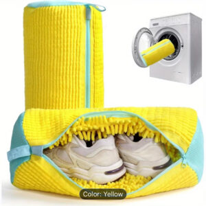 A Shoe Cleaning Bag with a 360° Rotating Mechanism - Made of Thick, Soft Fiber Material, Featuring a Zip Closure, Washable for Renewal, Suitable for All Types of Shoes, Can Hold Two Pairs, Laundry Bag, Shoe Storage Bag, Laundry Bags
